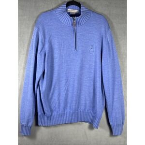 Martin Sweater Adult‎ Large Blue 100% Wool Lined Italian Merino 1/4 Zip Mens